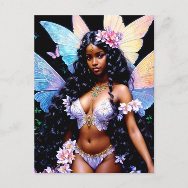 Carte Postale Belle Fille Fée Noire (Devant)