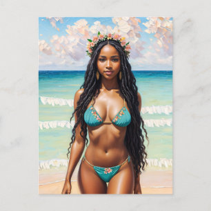 Carte Postale Belle Fille Noire En Bikini Art