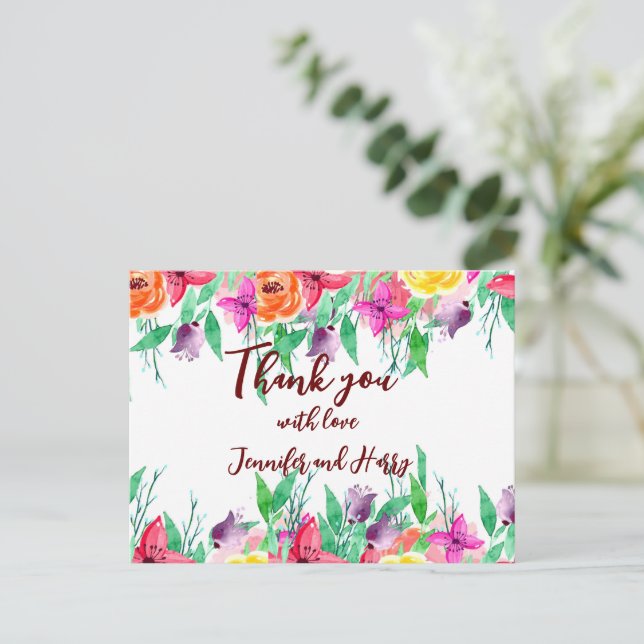 Carte Postale Belle Fleur Florale Bourgogne Rose Rose Vert (Debout devant)