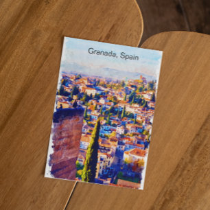 Carte Postale Belle Granada Espagne Aquarelle Vue