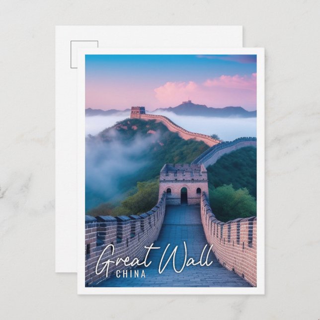Carte Postale Belle Grande Muraille de Chine matinée brumeuse (Devant / Derrière)