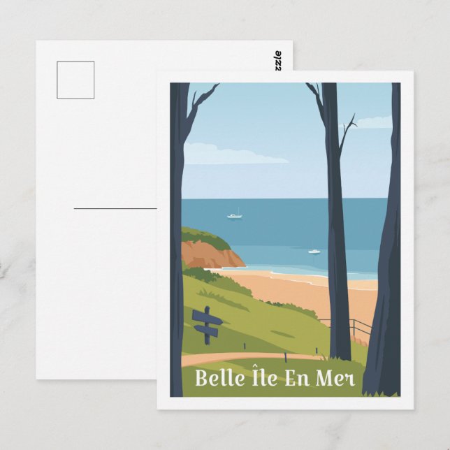 Carte Postale Belle île en mer France lieu de voyage Illustratio (Devant / Derrière)