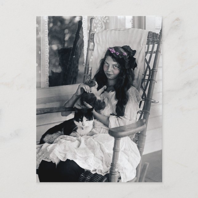 Carte Postale Belle jeune fille avec chats Chat Circa 1910 (Devant)