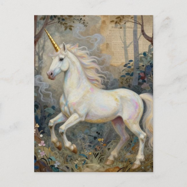 Carte Postale Belle Licorne dans la Forêt (Devant)