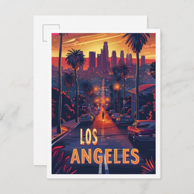 Carte Postale Belle Los Angeles USA Illustration Travel (Devant / Derrière)