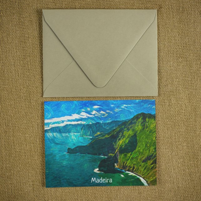 Carte Postale Belle Madère Vue Côtière Peinture à l'huile (beautiful madeira coastal view postcard)