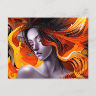 Carte Postale Belle Manga Anime Femme aux cheveux longs
