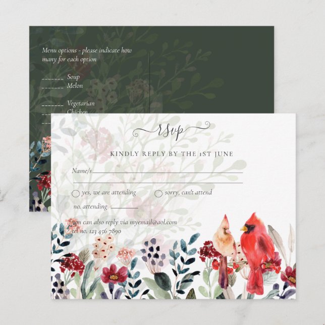 Carte Postale Belle Mariage d'Oiseaux Cardinal Rouge (Devant / Derrière)