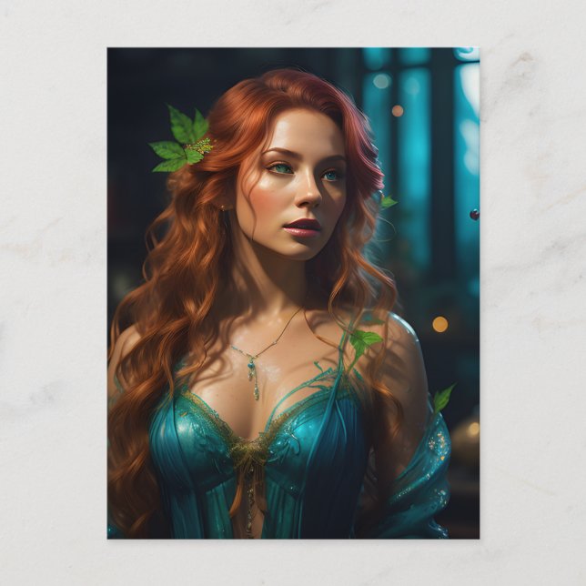 Carte Postale Belle Mère Nature dans une robe bleue (Devant)