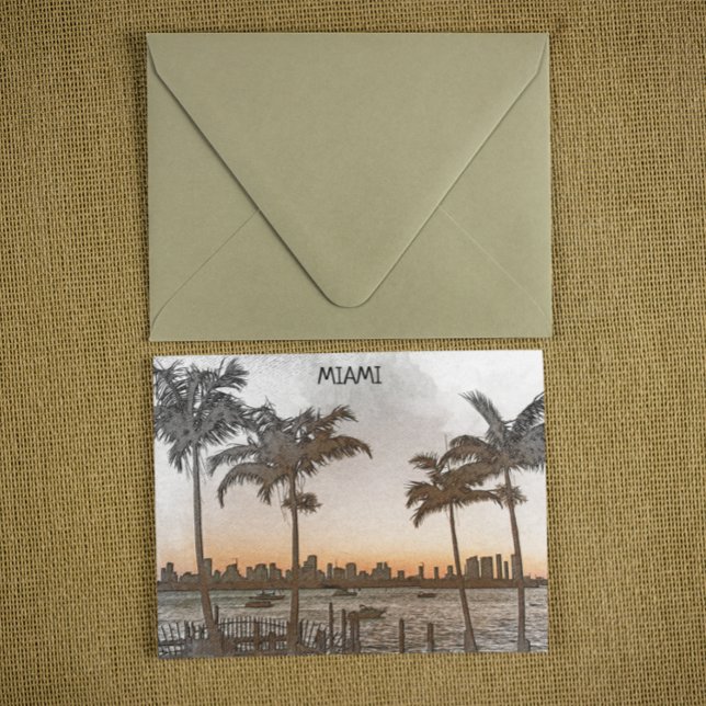 Carte Postale Belle Miami Florida Vintage Skyline (miami florida palm trees panorama view postcard)