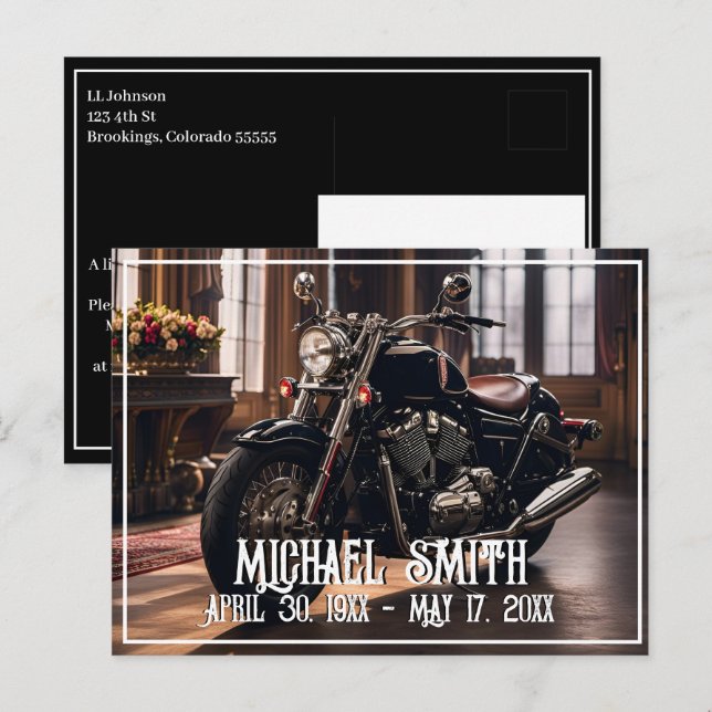 Carte Postale Belle moto Célébration de la vie (Devant / Derrière)