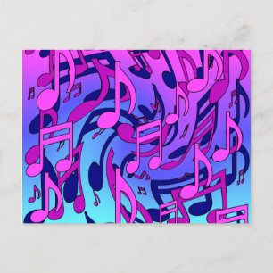 Carte Postale Belle Musique Notes vives Pink Purple Blue Aqua