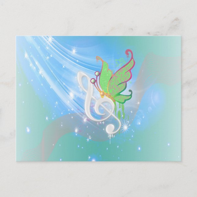 Carte Postale Belle note de musique blanche cool vive papillon (Devant)