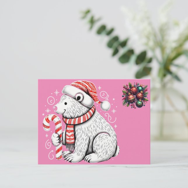 Carte Postale Belle Ours polaire de Noël (Debout devant)
