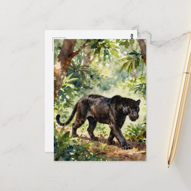 Carte Postale Belle panthère noire dans la forêt (Devant/Arrière en situation)