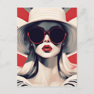 Carte Postale Belle Parisienne en Lunettes de soleil rouges