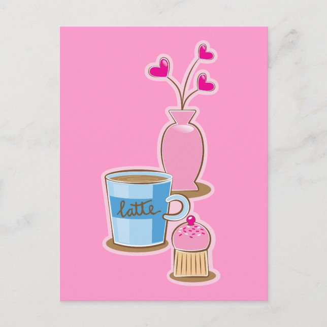 Carte Postale Belle pause café avec les coeurs de fleurs lattes (Devant)