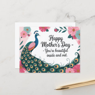 Carte Postale Belle Peacock Floral Fête des Mères
