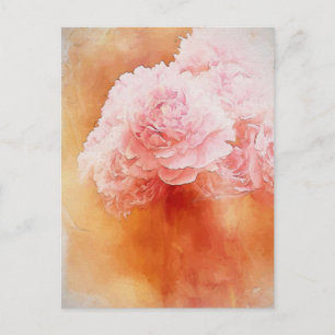Carte Postale Belle peinture de bouquet de pivoine rougissante