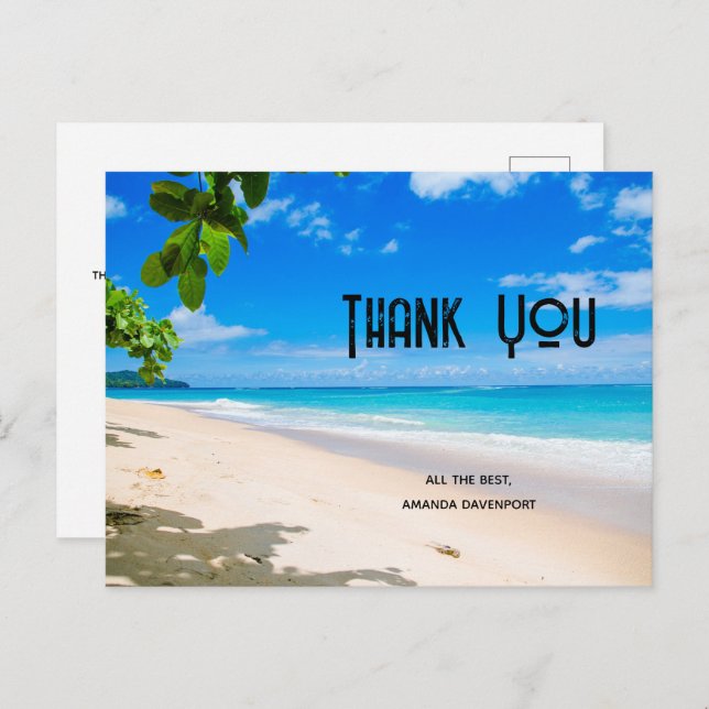 Carte Postale Belle photo de plage tropicale ensoleillée Merci (Devant / Derrière)