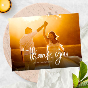 Carte Postale Belle Photo de Remerciement de Mariage avec Callig