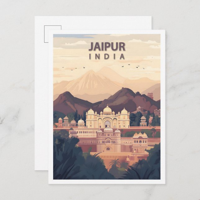 Carte Postale Belle Place Jaipur Inde Illustration Voyage (Devant / Derrière)