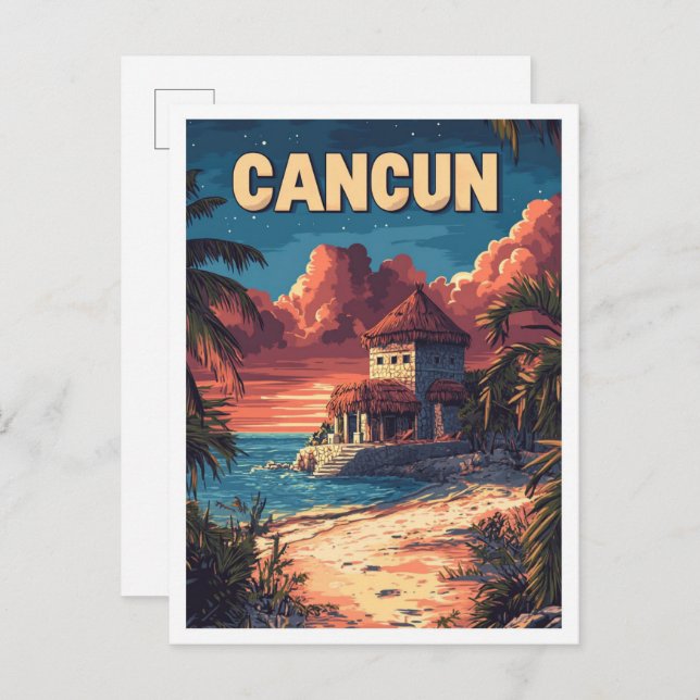 Carte Postale Belle plage de Cancun Mexique Illustration Voyage (Devant / Derrière)