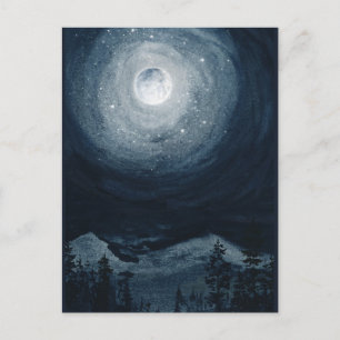 Carte Postale Belle pleine lune étoile montagne ciel nocturne bl