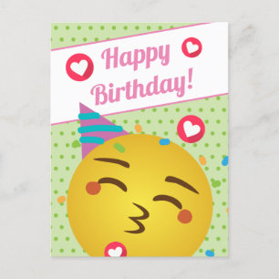 Carte Postale Belle Polka Vert Dot Baiser Emoji Joyeux Anniversa