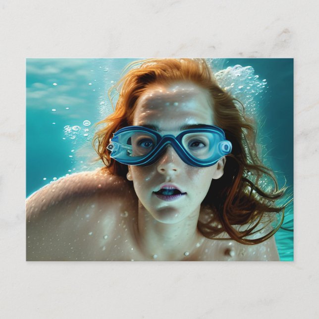 Carte Postale Belle Red Haired Woman Scuba Lunettes de bain (Devant)