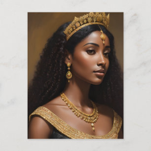 Carte Postale Belle Reine Noire portant Couronne Or