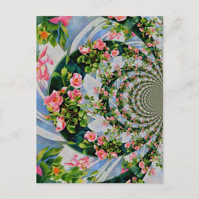 Carte Postale Belle roses roses rouges rétro aquarelle fleurie (Devant)