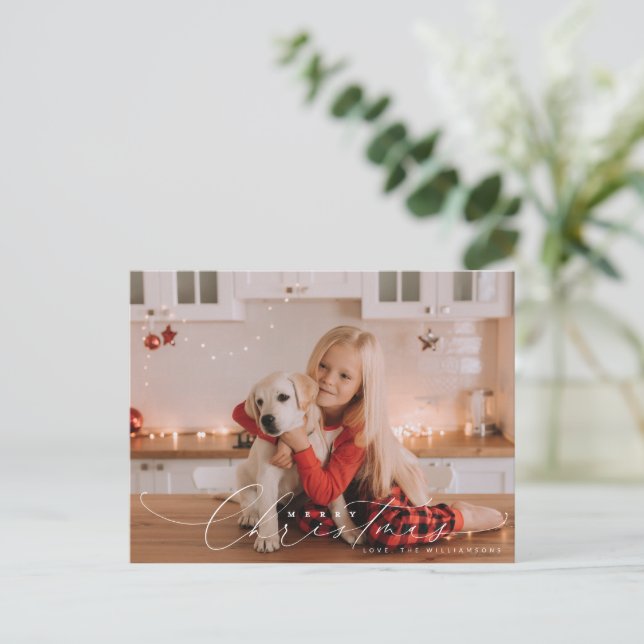 Carte Postale Belle, sage Joyeux script de Noël photo (Debout devant)