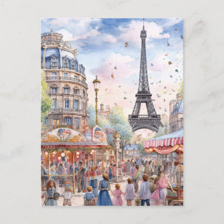 Carte Postale Belle Scène De Rue De Paris Avec Art Tour Eiffle
