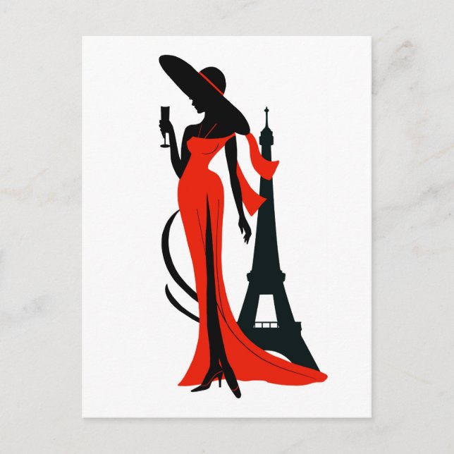 Carte Postale Belle silhouette de jeune femme avec verre (Devant)