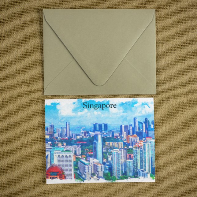 Carte Postale Belle Singapour Asie Panorama Vue (stylish singapore asia watercolor postcard)
