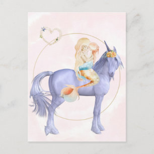 Carte Postale Belle sirène avec bébé enfant licorne