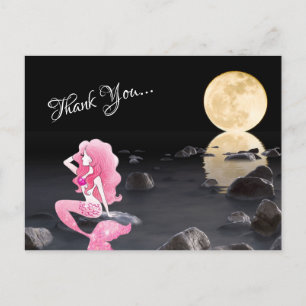 Carte Postale Belle sirène en rose avec Merci de Pleine lune