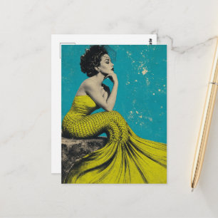 Carte Postale Belle Sirène Rétro au Citron