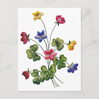 Carte Postale Belle Sorrel en bois brodé coloré