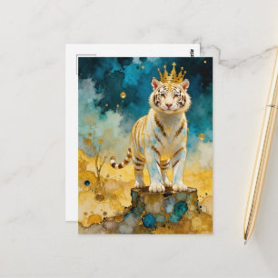 Carte Postale Belle Tigresse Blanche dans une Couronne d'Or