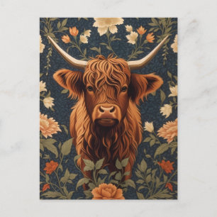Carte Postale Belle vache Highland Vintage Floral