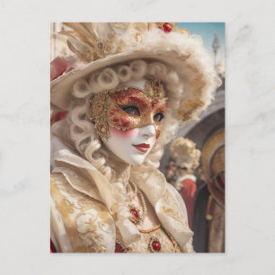 Carte Postale Belle Venise Carnival Masque Rouge Blanc