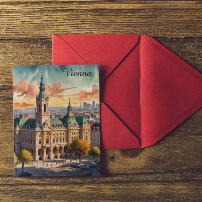 Carte Postale Belle Vienne Autriche Aquarelle Ville Peinture (Beautiful Vienna Austria Watercolor City Painting Postcard)