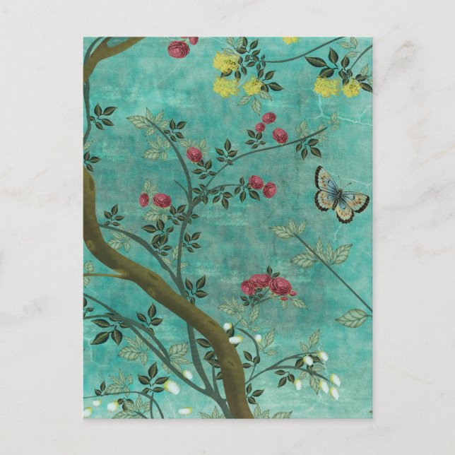 Carte Postale Belle vintage fleur d'antiquités papillons (Devant)