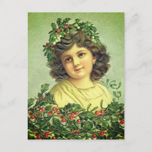Carte Postale Belle Vintage Noël Holly et Ivy girl