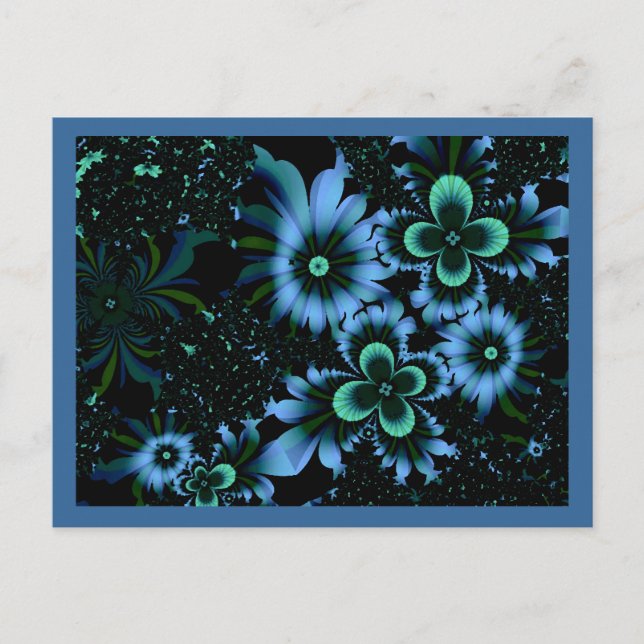 Carte Postale Belles Fleurs Bleues Art Fractal fin (Devant)