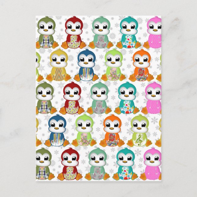 Carte Postale Belles fleurs de pingouins colorés (Devant)