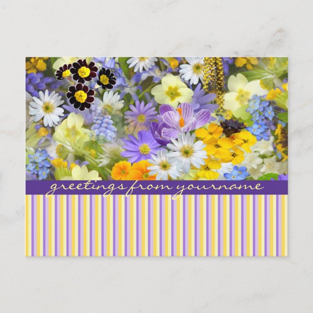 Carte Postale Belles fleurs de printemps Collage Violet Jaune (Devant)