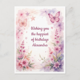 Carte Postale Belles fleurs et papillons à l'aquarelle